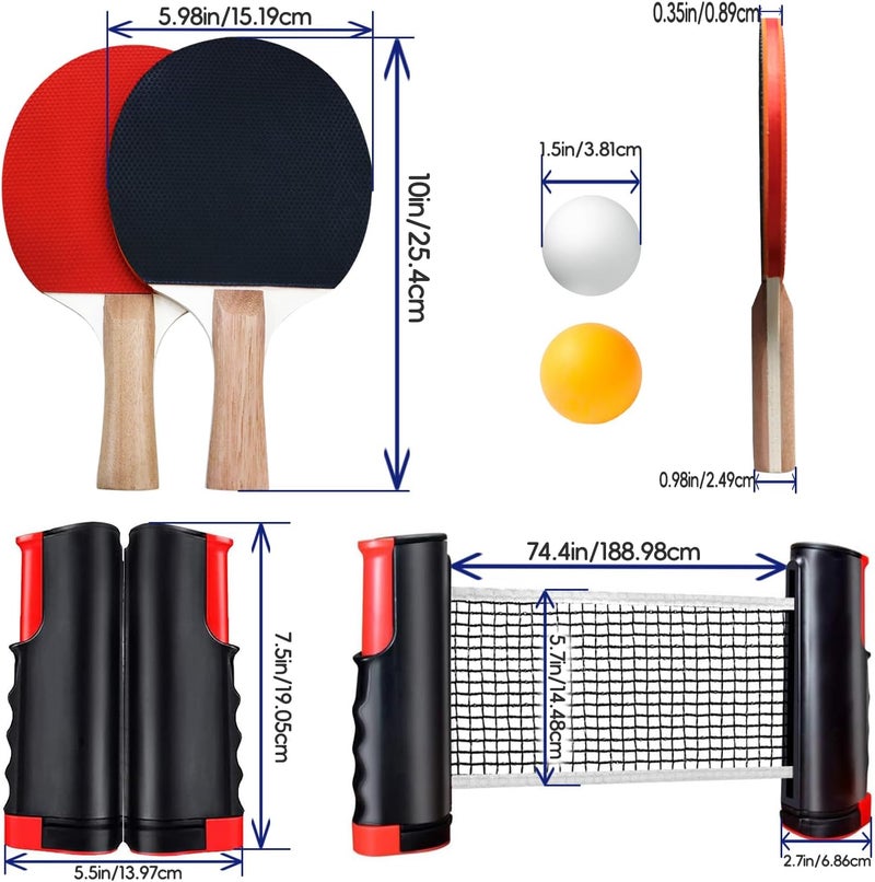 PROMFMOVE Ping Pong Paddles Set, Portable Table Tennis Paddles Set with Retractable Tennis Net, 2 Rackets, 6 Balls and Carry Bag for Indoor/Outdoor Games - Image 5
